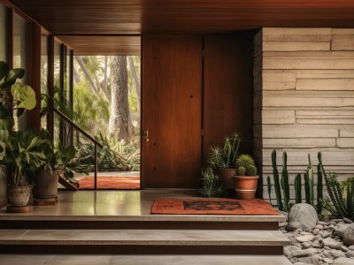 Stone Front Door And Plant, In A Home Of A'Sixties Era'