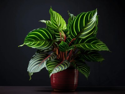 Striped Plant On A Black Table Background