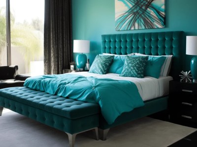 Stylish Bedroom Decorated In A Teal Color