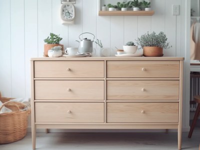 Tall Single Dresser With Pots And Plants Is In The Background