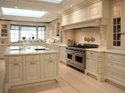 This Image Shows A High End Gourmet Kitchen With White Cabinets And Stainless Steel