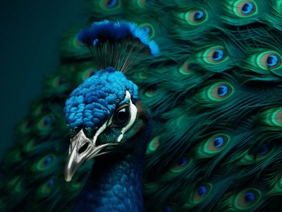 This Is A Photo Of A Peacock With Blue Feathers On A Gray Background