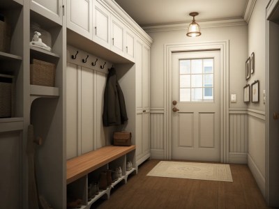 This Is A Rendering Showing A Mudroom With A Storage Bench