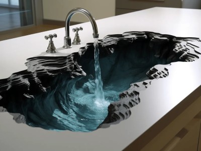 This Sink Has The Shape Of A Ocean And The Water Is Flowing