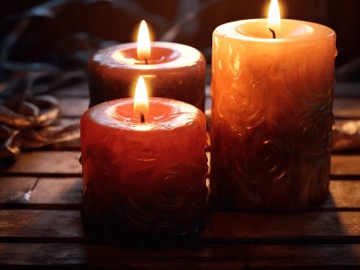 Three Candle On Wooden Background Stock Photo