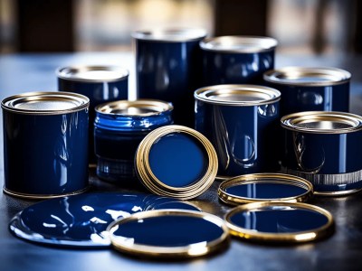 Tins Of Blue Paint And Gold Cans On A Table