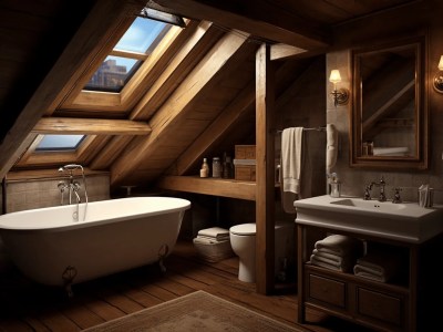 Traditional Bathroom That Is Located In An Attic Space With Wood Siding