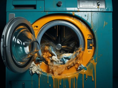 Tumble Dryer, With The Washing Machine Dripping Yellow Hoses