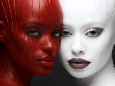 Two Biological Humans With Red And White Face