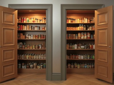 Two Doors On Both Sides Of The Pantry With Various Spices