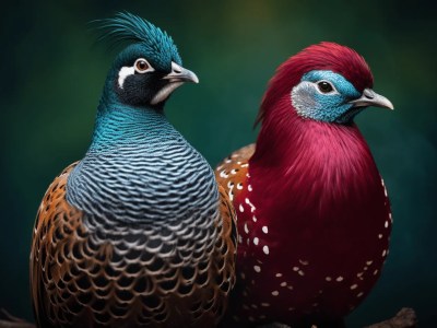 Two Pheasants Standing Next To Each Other