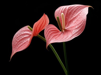 Two Pink Flowers Are On A Black Background