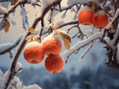 Two Snowed Over Apples On A Branch