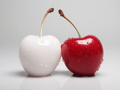 Two White And White Cherries With Water Drops