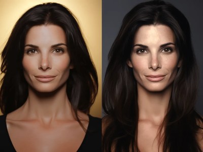 Two Women In A Photo Before And After Transformation  Sandra Bullock Photoshooting