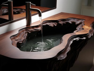 Unique Sink Made Of Wood With The Waterfall Coming Out