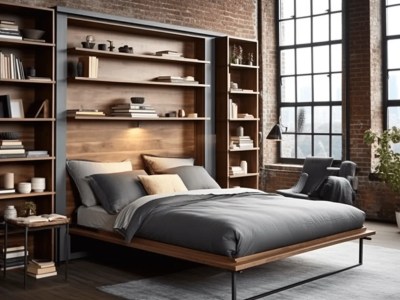 Urban Loftinspired Upholstered Platform Bed With Bookshelves