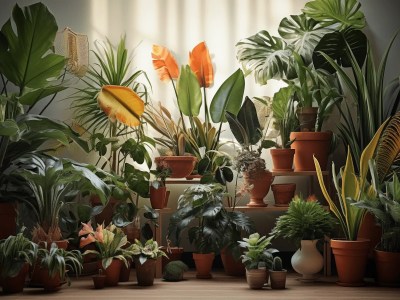 Various Potted Plants In A Room With Sunlight