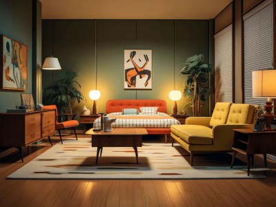 Very Nice Looking Bedroom With Orange Furniture And A Green Chair