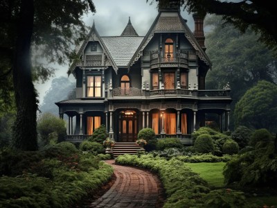 Victorian House In The Forest Has A Pathway