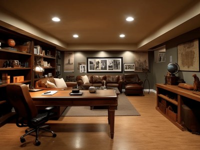 Well Decorated Den With Leather Furniture And Books