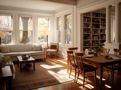 White And Brown Dining Room With Many Windows