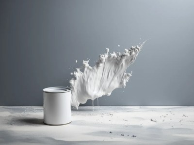 White Can With A Splash Of Milk Splashing On A Gray Background