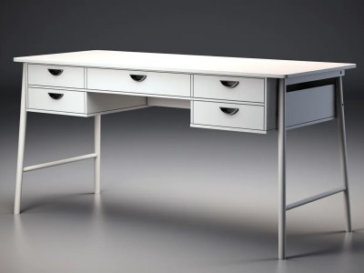 White Desk On A Gray Surface And Several Drawers