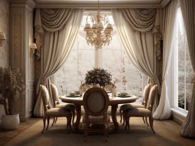 White Dining Room With Elegant Curtains Inside