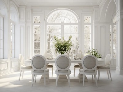 White Dining Room With Windows And Chairs