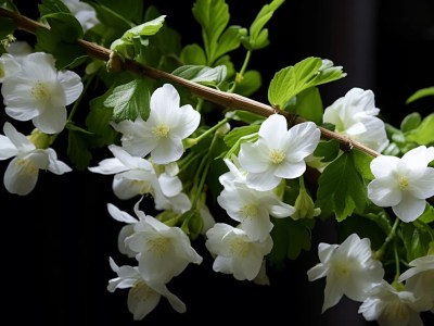 White Flower Is On A Branch That In Contrasts Against Black