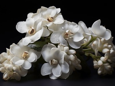 White Flowers Are Laying On The Black Surface