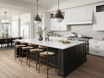 White Kitchen Is Light And Warm With Black And Gold Details