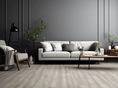 White Living Room With Gray Wall And Tile Floor