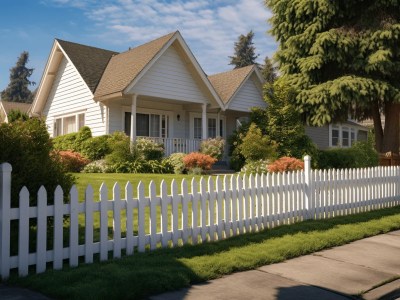 White Picket Fence Is Shown In Front Of A Neighborhood House