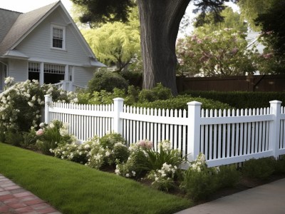 White Picket Fencing With Flower Beds And Trees