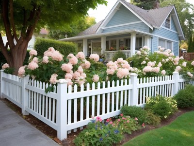 White Picket Is Featured With Flowering Pink Roses And A Home