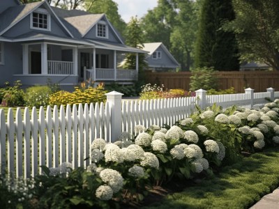 White Pickets Next To A Flower Bed And A House