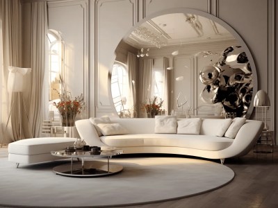 White Sofa In The Room With A Mirror