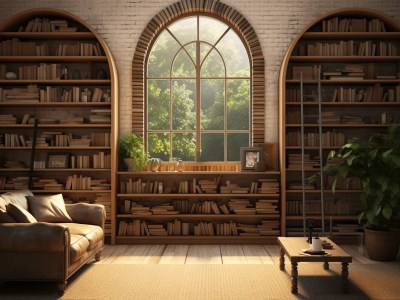 Window Of Arched Wooden Windows In Library