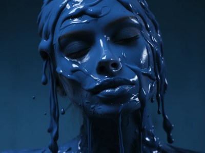 Woman Covered In Blue Liquid Paint