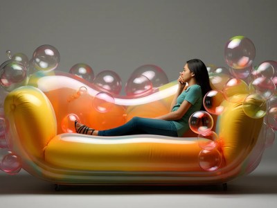 Woman Is Sitting On A Colorful Bubble Couch