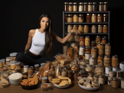 Woman Posing In Front Of A Table Full Of Jars Of Spices, Food And Other Things