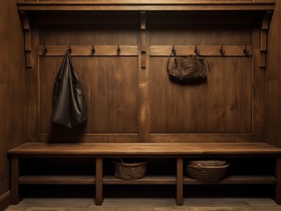 Wood Room With Doorway And A Coat Hanging In The Cupboard