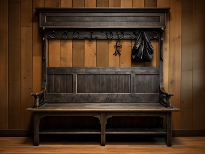 Wooden Bench And Coat Rack Sitting On A Wooden Wall