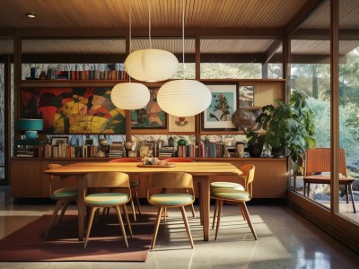 Wooden Dining Room Is Lit Up With A White Light