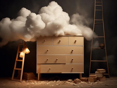 Wooden Dresser Behind White Clouds