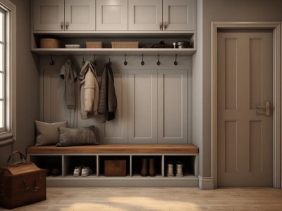 Wooden Mudroom With Coat Racks And