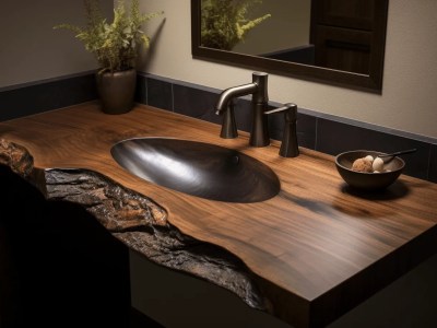 Wooden Sink With A Tree Roots In It Along With A Sink