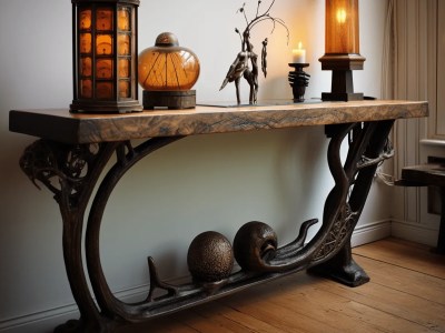 Wooden Sofa Table On A Floor